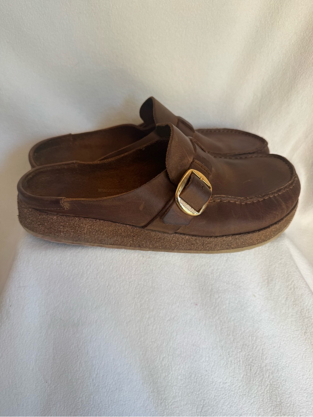 Birkenstock Brown Leather Clogs EU 42 Buckle Mules Slip On Shoes